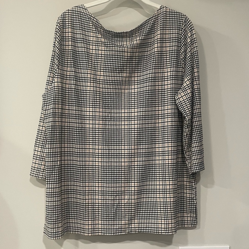 Houndstooth Boatneck 3/4 Sleeve Top
